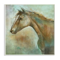 Stupell Home Décor Industries portret konja zelena smeđa slika životinja drvena ploča za treći i zid