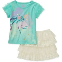 Baby Toddler girl grafički majica i višeslojna suknja 2-dijelni Set