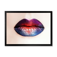 PROIZVODNJENJE 'Ženske usne sa svijetlim višebojnim ružnim ružnom' Moderni uokvireni umjetnički print