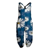 Bomotoo Žene Jumbines Floral Print Romper Weam Foot Duge hlače Leisure Harem Pant Ljeto Bodysuit Blue