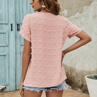 Ženske majice Moda Žene Ležerne prilike, pamučna posteljina veznog veznog rukava majica kratkih rukava Top Pink XL