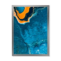 Designart 'apstraktna kompozicija mramora u narandžastoj i plavoj III' moderni uokvireni umjetnički Print