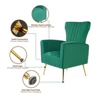 Comfy baršunasta akcentna stolica - Vintage Wingback stolica za dnevnu sobu spavaću sobu - zelena