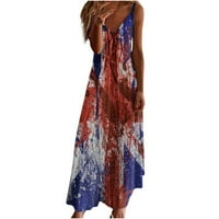 4. jula Maxi haljina američke zastave za žene Casual ljetni sarafan s V izrezom bez rukava Vintage duge