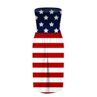 Ganfancp Womens Ljetne haljine Američki zastave Haljine bez kamena Boho stil Dan nezavisnosti Ispiši mini