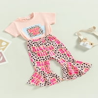 Kelajuan Toddler Djevojka Summer Outfits, Pismo Ispis Majica s kratkim rukavima + Spot elastične struke
