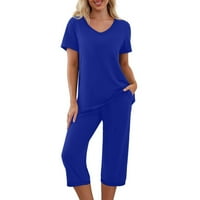 Brglopf ženska pidžama Set kratki rukav V izrez gornji kapri hlače lagana odjeća za spavanje udoban PJs
