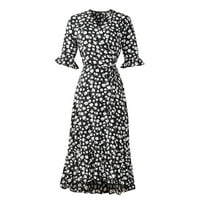 Haljine za žene Plus Size ženske boemske haljine za sunce s V izrezom kratke rukave cvjetne haljine za sunce srednje dužine na plaži Crne l