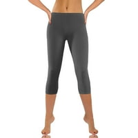 Ženski Yoga Capris visokog struka sa džepovima, kontrola stomaka ne vidi kroz trening sportski trčanje Kapri helanke udobne uske ošišane pantalone tamno sive XL