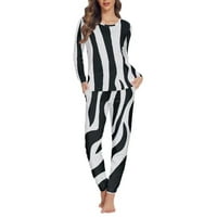 Renewold Ženska Noćna Odjeća Duge Rukave Hlače Pidžama Set Bijele Zebra Pruge Print Sleepwear Pjs Odjeća