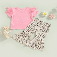 Lamuusaa Baby Easter Bunny duge pantalone za ljetne djevojčice, kratka rukava okruglog vrata labava košulja sa Zečjim printom + hlače sa Leopardovim zvonom