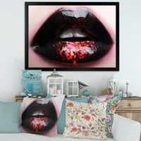 Designart 'Punašne ženske usne s ružičastom i Crnom' moderni uokvireni umjetnički Print
