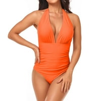 Feternalni ženski jednobojni Jednodijelni kupaći kostim sa nabranim visećim vratom