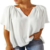 Kokopeant v izrez T majice za žene Ljeto Kratki ruffle rukavi bluze T majice Ležerne prilike sažeti radne