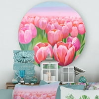 Designart' Pink Tulips in Field ' tradicionalni krug metalni zid Art-disk od 23