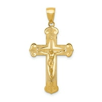 Primal Gold Karat žuto zlato polirano 2-D Crucifi sa Isusom na graviranom privesku sa lancem za užad za
