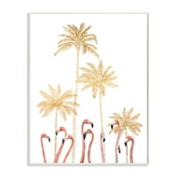 Stupell Industries visoki flamingoes Zlatni palmi na plaku od bijelog zida Ziwei Li