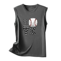 Ženski Crew Neck Vest Bejzbol Print bez rukava Tank Tops za žene modni ljetni prsluk Grey XL