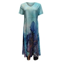 Haljine za žene Ženski V-izrez kratki rukavi Floral Fit & Flare haljine srednje dužine Moda Summer Fit & Flare Chemise Blue s
