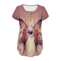 SMihono Letnja tunika vrhovi Peplum majice za žene Digitalni leptir Tees Dressy dugme dole Henley majice