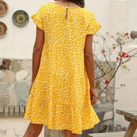 Ljetna haljina modne žene o-vrat casual cvjetni ispis kratki rukav ruffle rukave labave haljine plus ruga