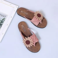 VerPetridure ženske sandale na petu ženske Casual modne japanke Suede Flower Flip Toe ravne cipele za