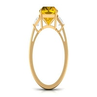 Laboratorija odrasli žuti safirni solitaire prsten sa moissine - AAAA kvaliteta, 14k žuto zlato, SAD 10,00