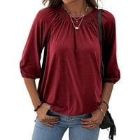 Ženski modni čvrsti okrugli vrat T Shirt bluza rukav labavi plisirani vrhovi