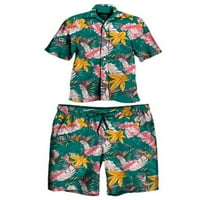 Muška štampana majica Havajski setovi casual gumb niz majicu kratkih rukava i kratke hlače Ljeto odijelo