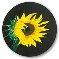 Designart' Žuti suncokret na Crnom ' tradicionalni krug metalni zid Art - disk od 11