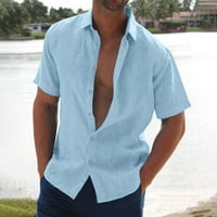 Gubotare Dress Shirts for Men Button Down kratki rukav lanene košulje za muškarce ljetni Casual pamuk Spread Collar Beach Shirts, svijetlo plava L