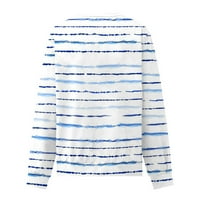 Fartey Stripe Print Duks za žene pada okrugli vrat Dugi rukav Duks Lounge Fit labava pulover majica