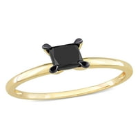 Carat T. W. Crni Dijamant 14kt žuti zlatni kvadrat Crni Rodijumski pasijans zaručnički prsten