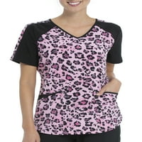 Scrubstar ženska Cheery Cheetah V-izrez Print Scrub Top