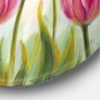 PROIZVODNJAČA Cvjeta crvena i ružičasta tulipana cvijeća tradicionalni krug metalna zidna umjetnost -