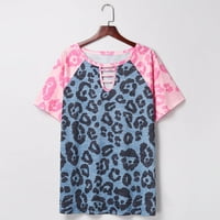 uublik Valentines odjeća ženski modni Trend Leopard Print šivanje kratkih rukava o-izrez majica majica