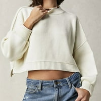 Tuphregyow ženski Dugi rukav Slouchy džemperi čišćenje čvrsti modni slatki predimenzionirani vrhovi trendi rastezljivo ošišana posada vrat pleten pulover bež XL