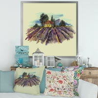 DesimanArt 'Pejzaž sa cvjetajućim lavandom i seoskom kućom' Tradicionalni uokvireni umjetnički print