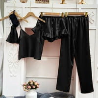 Simu svilene pidžame za žene Pet set suspendra pidžame koji se mogu nositi u četiri sezone crne pantalone