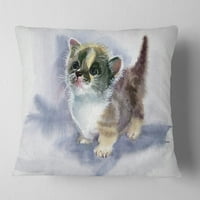 Designart slatki Mačić na plavom akvarelu - jastuk za bacanje životinja-18x18