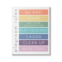 Stupell Indtries Bold lista pravila igraonice za djecu Rainbow Stripes, 40, dizajn Anna Quach