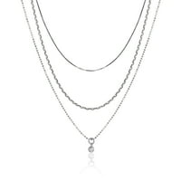 Brilliance Fine Jewelry Sterling Silver Layer CZ Charm ogrlica Set, 16+2; 18+2; 20+2