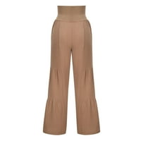 Airpow Clearance Ženska Moda Casual elastični struk visokog struka jednobojni Ruffle široke noge duge pantalone Khaki XL