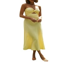 MubIneo ženska cijev vrhova midi haljina modna puna boja za čvorove čamca šuplje haljina bez kaiševa