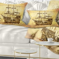 Dizajdbart Brown Drevni pokretni brod - obalski jastuk od zidnog obala mora - 18x18