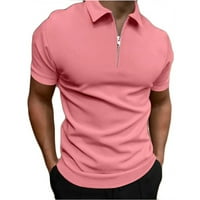 Cotonie Muška polo majica Ležerna ljetna kratka rukava jednobojna pulover pulover sa zatvaračem V vrat bluza Pink XL