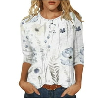 Chueow ženske ljetne vrhove dužina rukav štampana majica srednje dužine rukavi bluza okrugli vrat Casual vrhovi klirens
