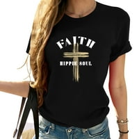 Faith Hippie Soul Cross Ženska grafička majica kratkih rukava, stilski tisak, udobni i trendi ljetni vrhovi