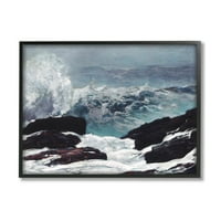 Stupell Industries Srušivanje valova Ocean Rocks Cliffs Grube vode Slikarstvo Crna UKLJUČENA Art Print