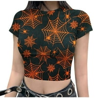 Noć vještica za žene jeseni ležerne slim fit obrezane majice kratkih rukava bundeva print Crewneck grafički